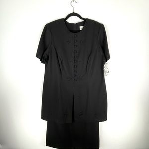 Ultra Dress New York 14 W Black Shift Dress Midi Layered Beaded Short Sleeve Zip